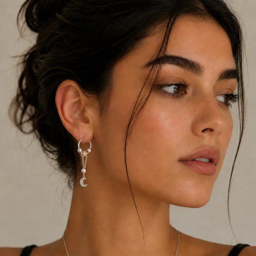 Hecate Crescent Moon and Star Mismatch Dangle Earrings