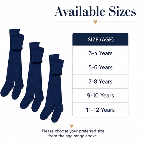 Sock Stack Girls Cotton Lycra Tights 3 Pairs Cotton Rich Back To School Uniform Reinforced Heel Toe Multipack Value