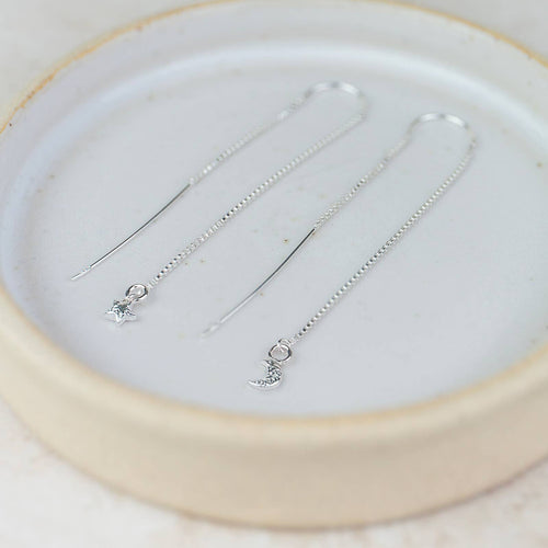 Star & Moon Threader Earrings in Sterling Silver
