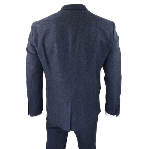 WS25 - Men's 3 Piece Tweed Suit Blue Double Breasted Waistcoat