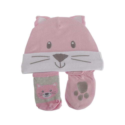 Nursery Time Baby Girls 3 Piece Cat Design Gift Set