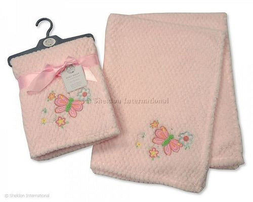 Waffle Baby Blanket Butterfly/Train Decorated T: 75 x 100 cm - Pink bw-112-938p