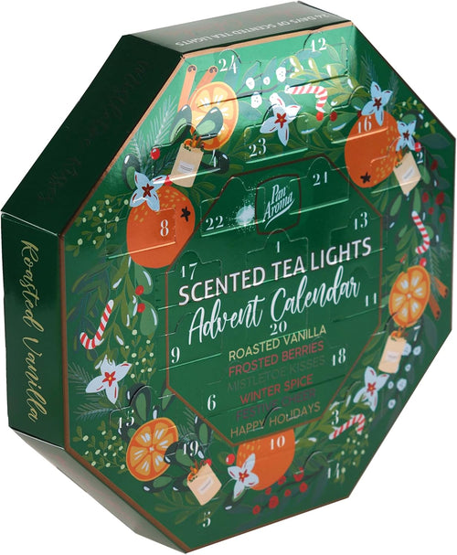 Pan Aroma Christmas Tea Light Candle Advent Calendar 24 Festive Countdown Scented Tea Light Candles,Green