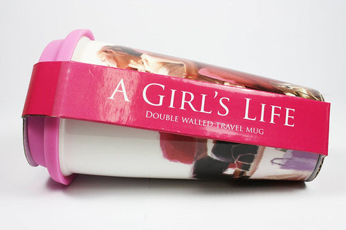 [LP32741] 'A Girl's Life' Double Walled Insulation With Silicon Travel Mug, Shopping, Bags etc Design, Make a Great Gift for Mum, Sister, Aunty, Niece, Gran, Keeps Drinks Hot, Ideal For Use On The Move, 6.5 inches/17cm in