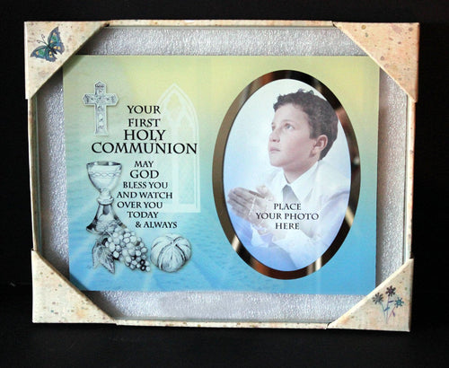 Inspirational Glass Poem Photo Frame His First Holy Communion Keepsake Gift to Treasure Forever!