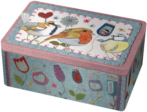 Emma Ball Stitched Birdies Rectangular Lidded Tin