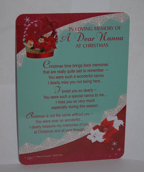 Christmas Graveside Memorial Card and Holder - In Loving Memory Of A Dear Nanna At Christmas : - Size : - 5.75 " x 4 " (15 cm x 10.5 cm)