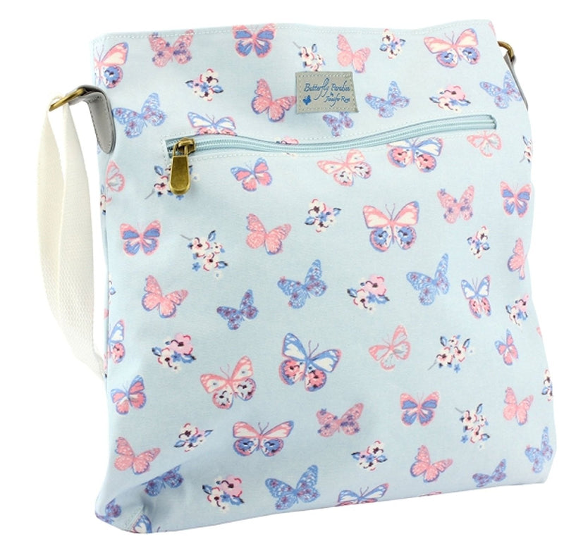 Lesser & Pavey Jennifer Rose Wipe Clean Laminated Canvas Butterfly Paradise Cross Body Bag