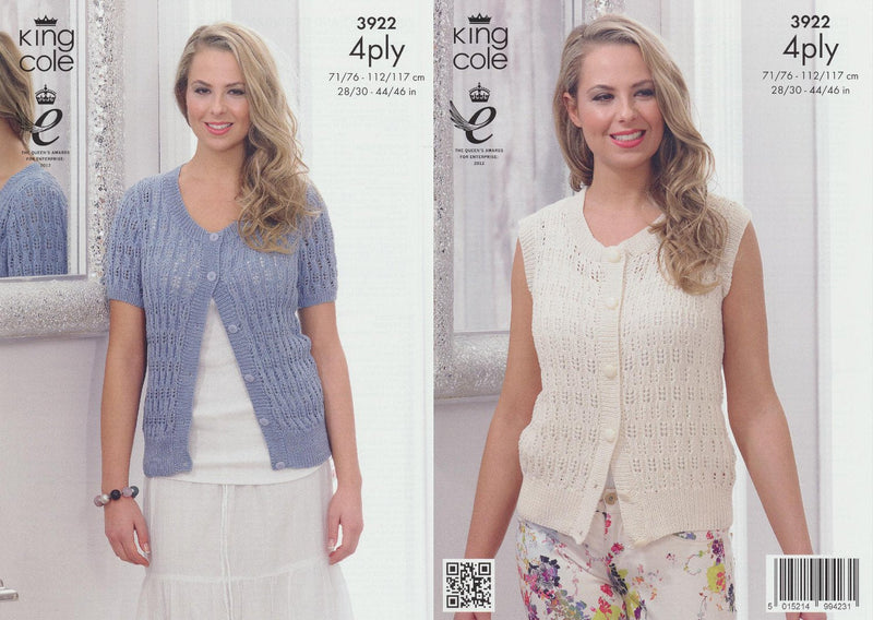 King Cole 3922 Knitting Pattern Waistcoat and Cardigan in King Cole Bamboo 4 Ply