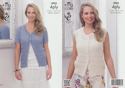 King Cole 3922 Knitting Pattern Waistcoat and Cardigan in King Cole Bamboo 4 Ply