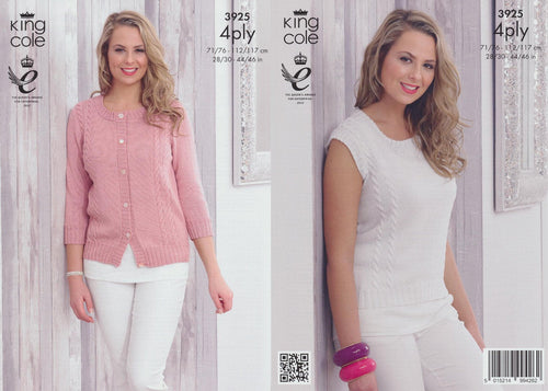 King Cole 4 Ply Pattern – 3925 Womens Cable Knit Cardigan and Top