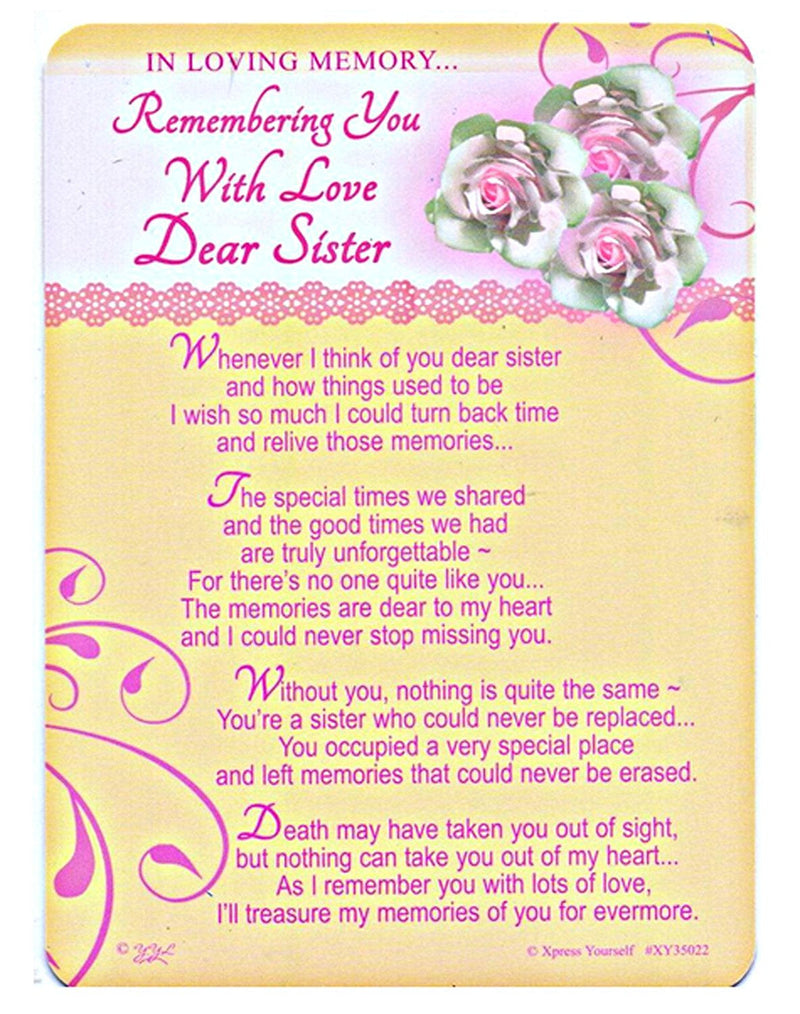In Loving Memory - Remembering You With Love Dear Sister - Grave/Graveside Memorial Card