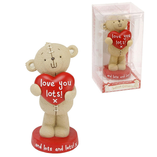 Button Corner "Love You Lots and lots and lots" Resin Figurine 11cm Bear with Heart