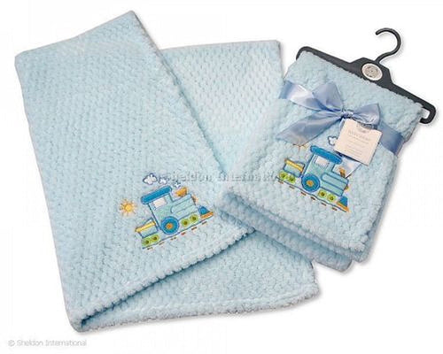 Butterfly/Train Decorated Blue Baby Blanket 75 x 100 cm - bw-112-938p Waffle