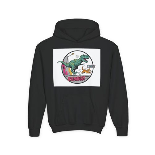 T-Rex Chase Dino Rumble Youth Hoodie | Dinosaur Graphic Sweatshirt