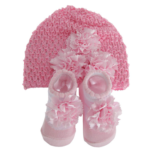 Nursery Time Baby Girls Hat And Booties Gift Set