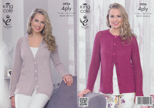 King Cole 4 Ply Pattern - 3926 Womens V Neck and Round Neck Cardigans by King Cole - King Cole Patterns