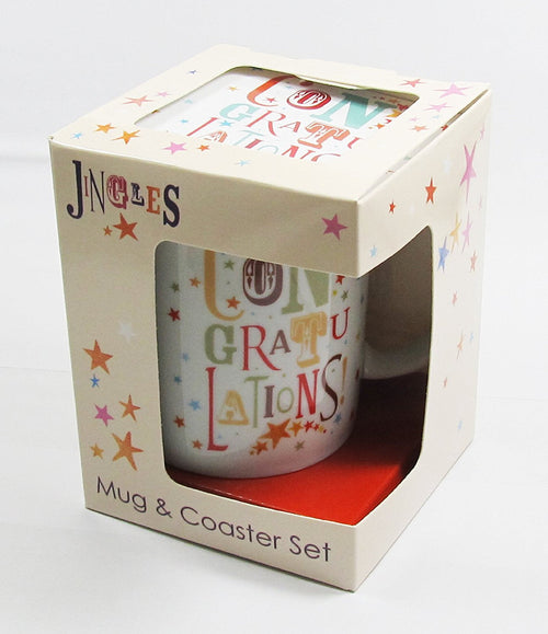 Congratulations ! Funky Gift Set Mug and Cork coaster