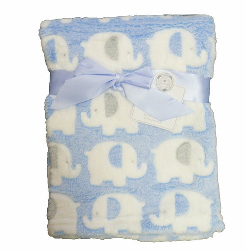 Supersoft Superior Luxurious Quality Blue With Cute Elephants Pram/Crib Blanket