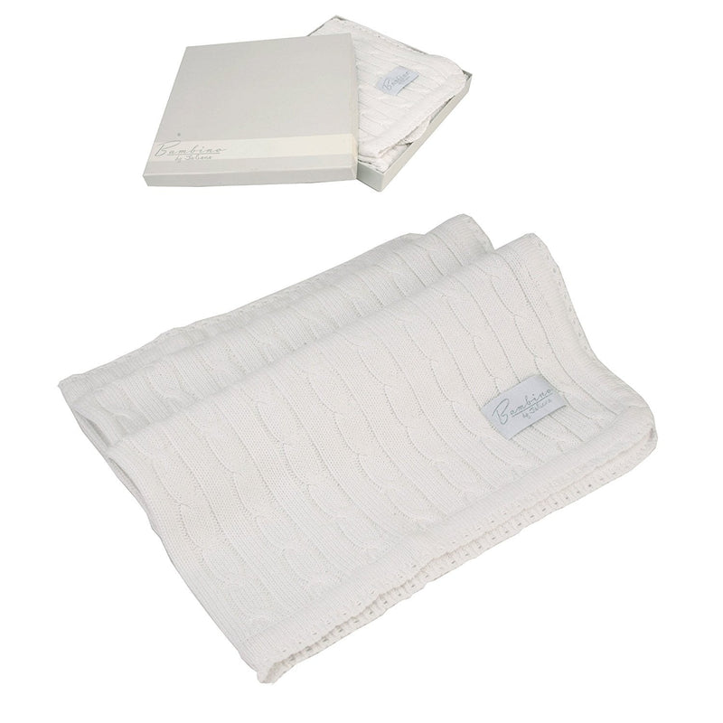 Bambino by Juliana white woven cable pattern baby blanket 64cm x 68.5cm