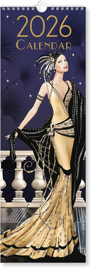 Claire Coxon Art Deco 2026 Slim Wall Calendar | Monthly Planner with Vintage-Inspired Artwork & Hanging Loop