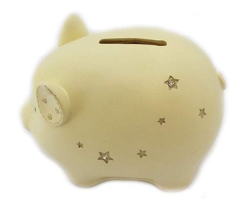 Bambino Star Decorated Cream Pig Money Bank \ Savings Bank