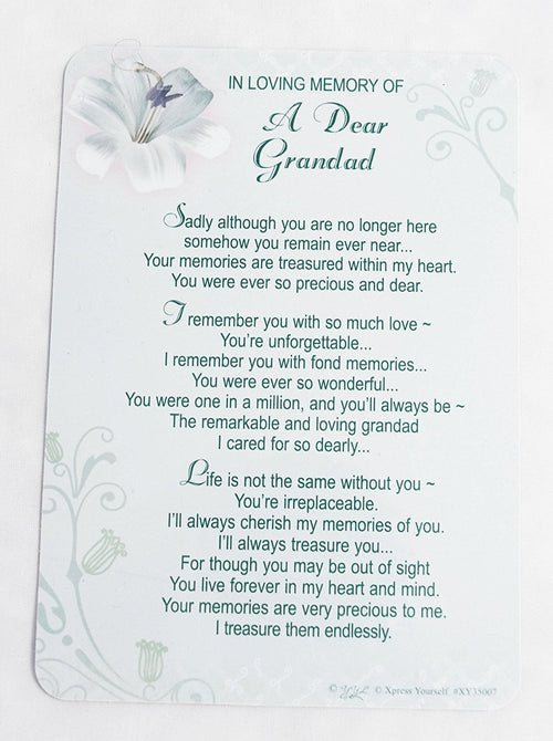 In Loving Memory - Of A Dear Grandad - Grave/Graveside Memorial Card