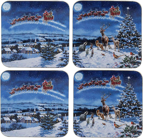 Christmas Tableware 4 Pack Corked Back Coasters - Santa Sleigh