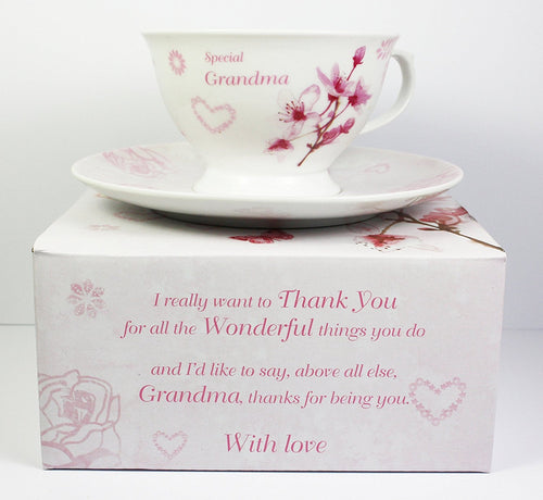 Vintage Lane Collection, Rose Fine Bone China Afternoon Tea Set 'Grandma With Love', From The Vintage Lane Collection By Jennifer Rose, Cup and Saucer Set, Cup 10x7cm, Saucer 16cm, Gift Boxed, Microwave and Dishwasher Safe