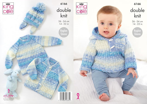 King Cole Baby DK Knitting Pattern - 6166 Sweater, Cardigan, Helmet & Hooded Sweater