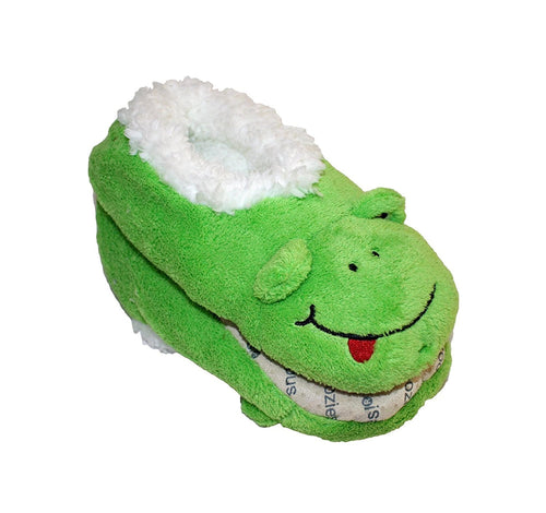 NEW Snoozies Cozy Little Animals Indoor Fleece Slippers with Non Slip Sole (UK 3-4, Green Frog)