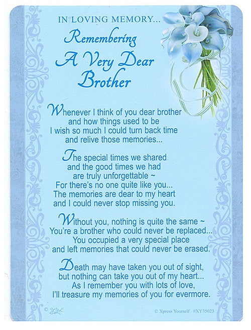 In Loving Memory - Remembering A Very Dear Brother - Grave/Graveside Memorial Card