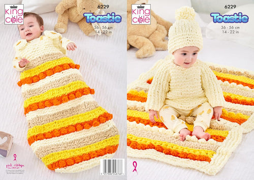 King Cole Toastie Knitting Pattern - 6229 Sweater, Hat, Blanket & Sleepbag