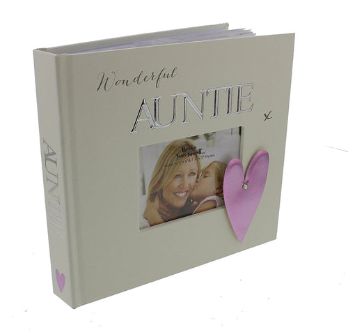 Wonderful Auntie x 4" x 6" 50 page Photo Album - White with Purple Heart