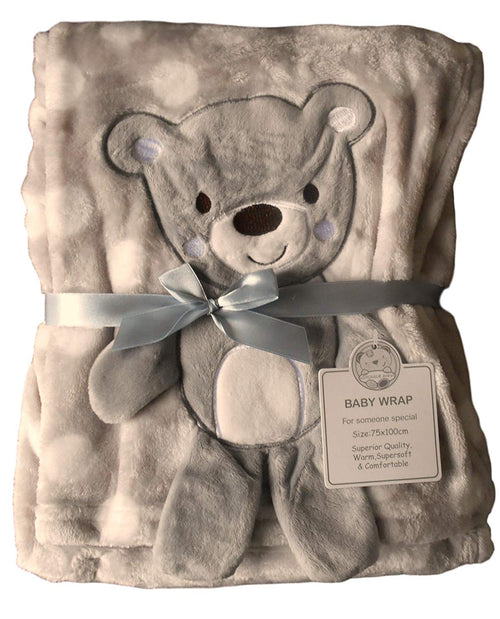 Baby Boys Girls Gorgeous White Spotted with Grey Teddy Bear Embroidered Blanket