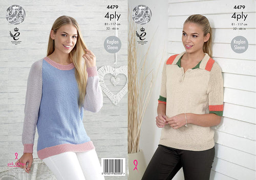 King Cole 4479 Knitting Pattern Ladies Polo Shirt and Sweater in Bamboo Cotton 4 ply