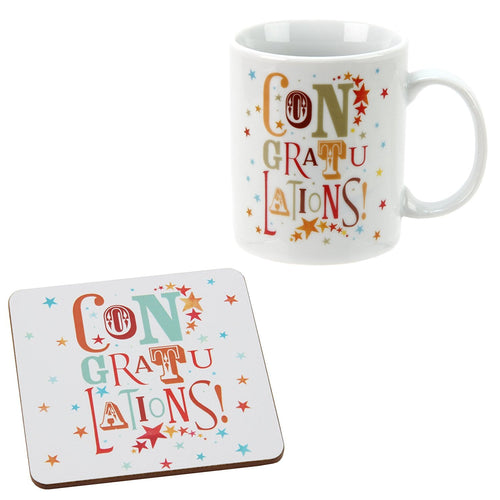 Congratulations ! Funky Gift Set Mug and Cork coaster
