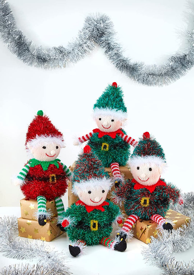 King Cole Tinsel & DK Knitting Pattern for Easy Knit Playful Elf Elves Christmas Toy (9164)
