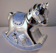 Blue Rocking Horse Money Box - Silver Plated