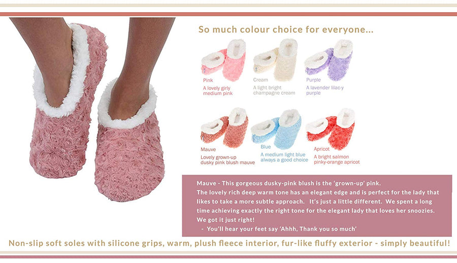 Ladies Super Soft Rose Textured Fur-Like Fabric Snoozies Slippers