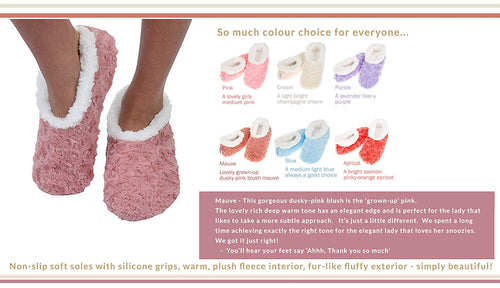 Ladies Super Soft Rose Textured Fur-Like Fabric Snoozies Slippers
