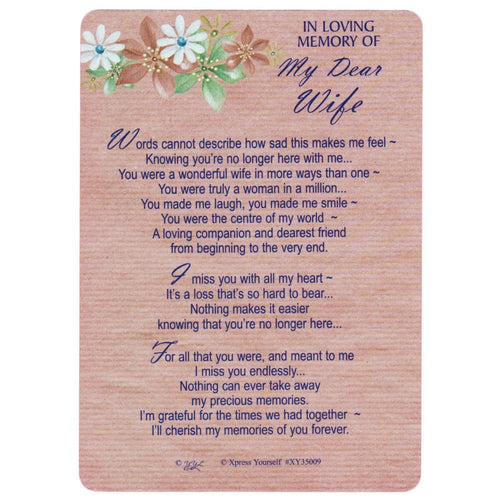 Xpress Yourself Loving Memory Graveside Memorial Card & Holder 5.75 X 4" Relations Friends Etc - My Dear Wife 35009