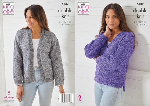 King Cole Women’s Knitting Pattern Double Knit Sweater and Cardigan (6132), 32” – 50” (81cm – 127cm) Bust