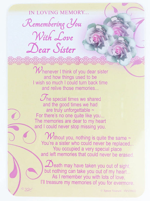 In Loving Memory - Remembering You With Love Dear Sister - Grave/Graveside Memorial Card