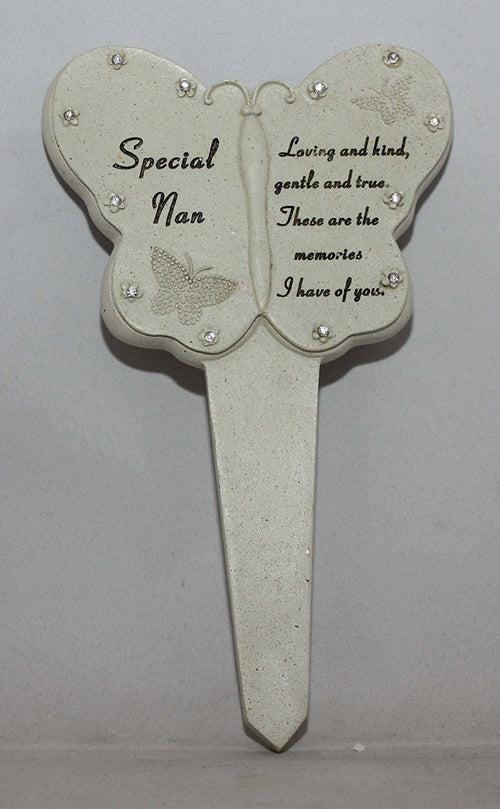 Nan Diamante Memorial Butterfly Stake Garden Stone Plaque Grave Ornament pushes in ground