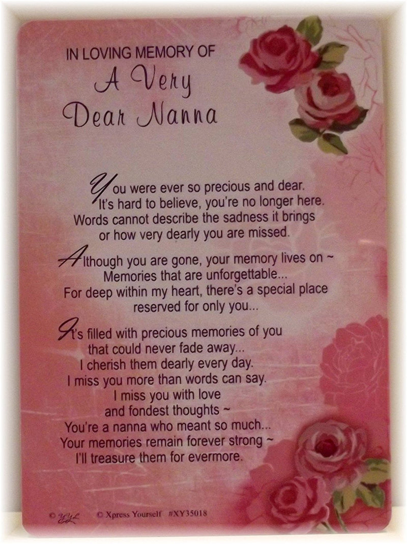 In Loving Memory Of A Very Dear Nanna Graveside Memorial Card. Anniversary. Birthday, Mother's Day
