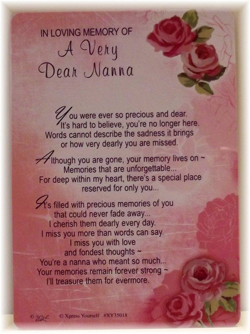 In Loving Memory Of A Very Dear Nanna Graveside Memorial Card. Anniversary. Birthday, Mother's Day