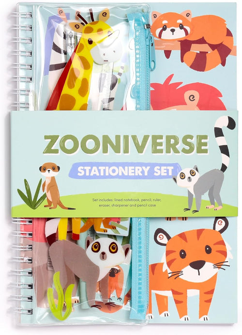 Puckator Zooniverse Ring Bound Notepad & Pencil Case 6 Piece Stationery Set