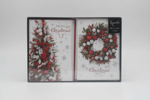 Box of 16 Christmas Cards Wreath & Tree - 8 of Each Design