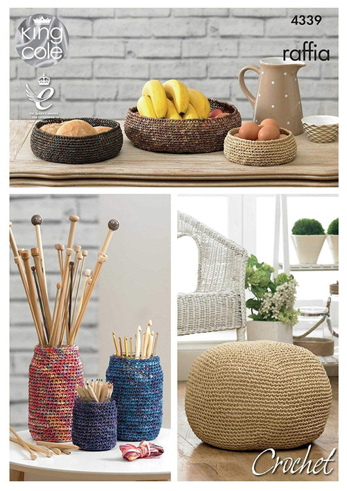 King Cole Home Storage Bowls, Jar Covers and Pouffe Crochet Pattern 4339